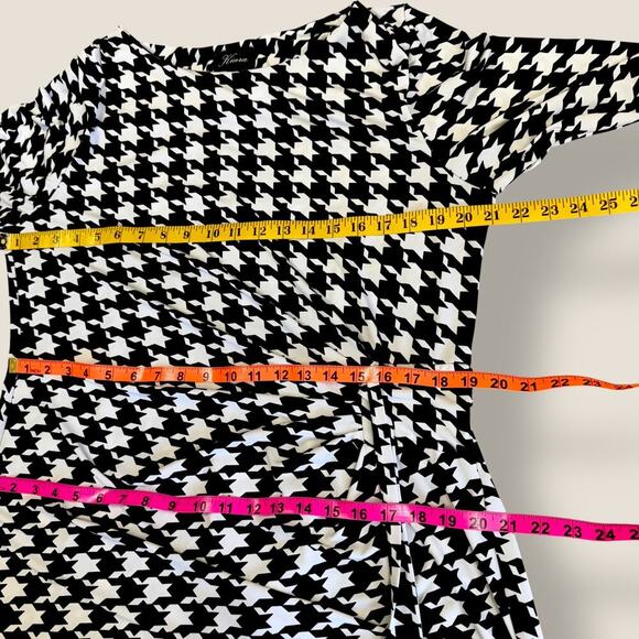 Kiara Houndstooth Half Sleeve Ruched Stretchy Sheath Dress Size L Black & White - Picture 11 of 13